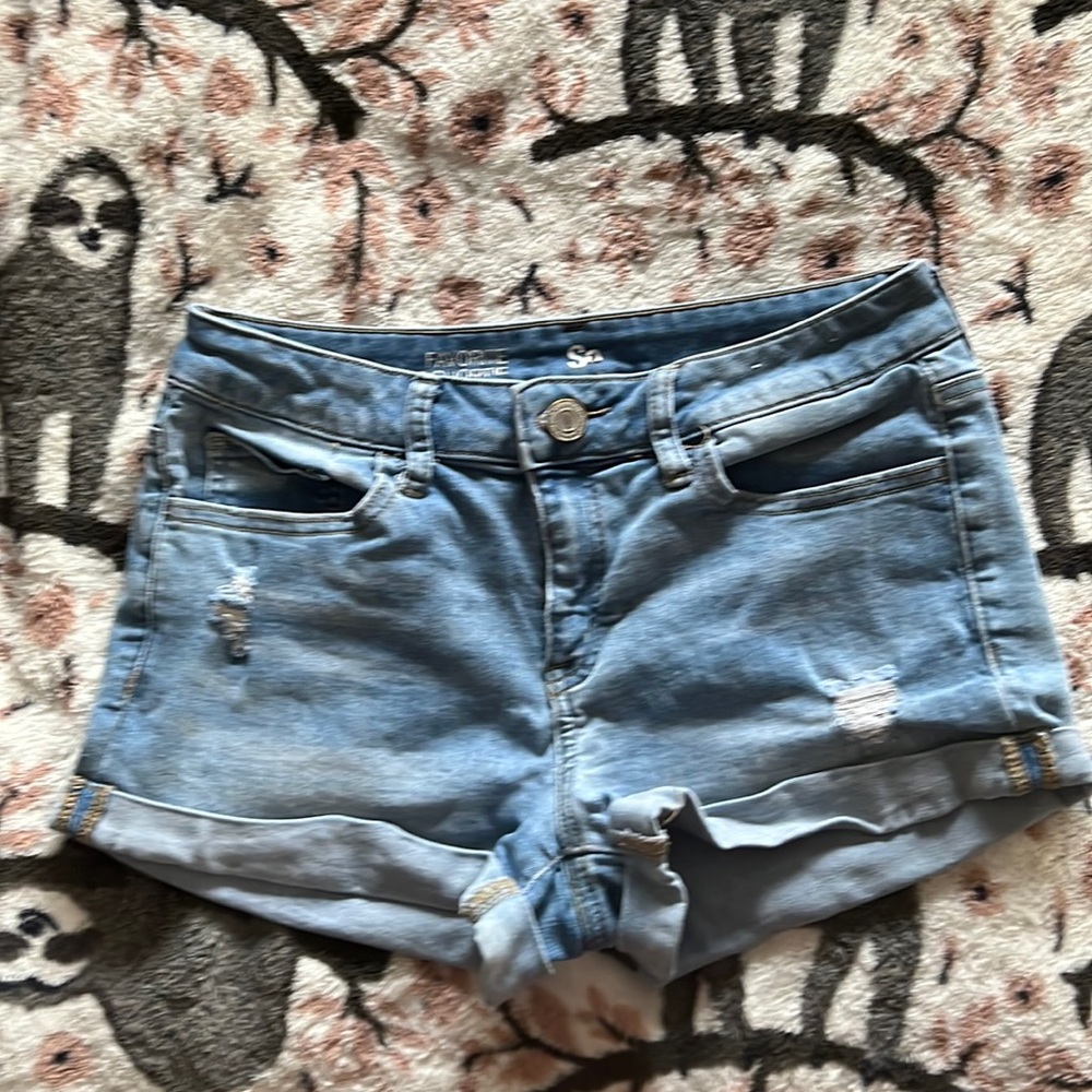 light wash denim shorts